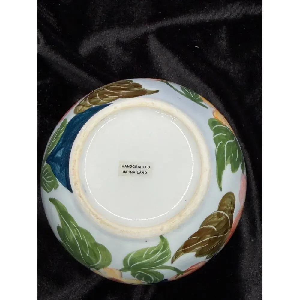 Vintage Hand Painted Thai Floral Porcelain Bud Vase Cottagecore Decor